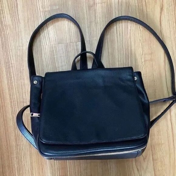 Leather Look Black Mini Backpack - Picture 1 of 11